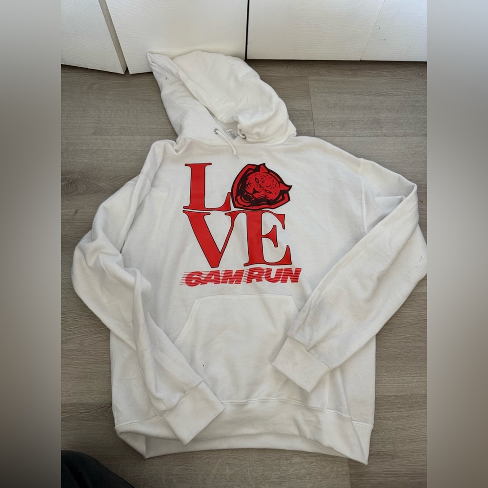 white 6am run sweatshirt
